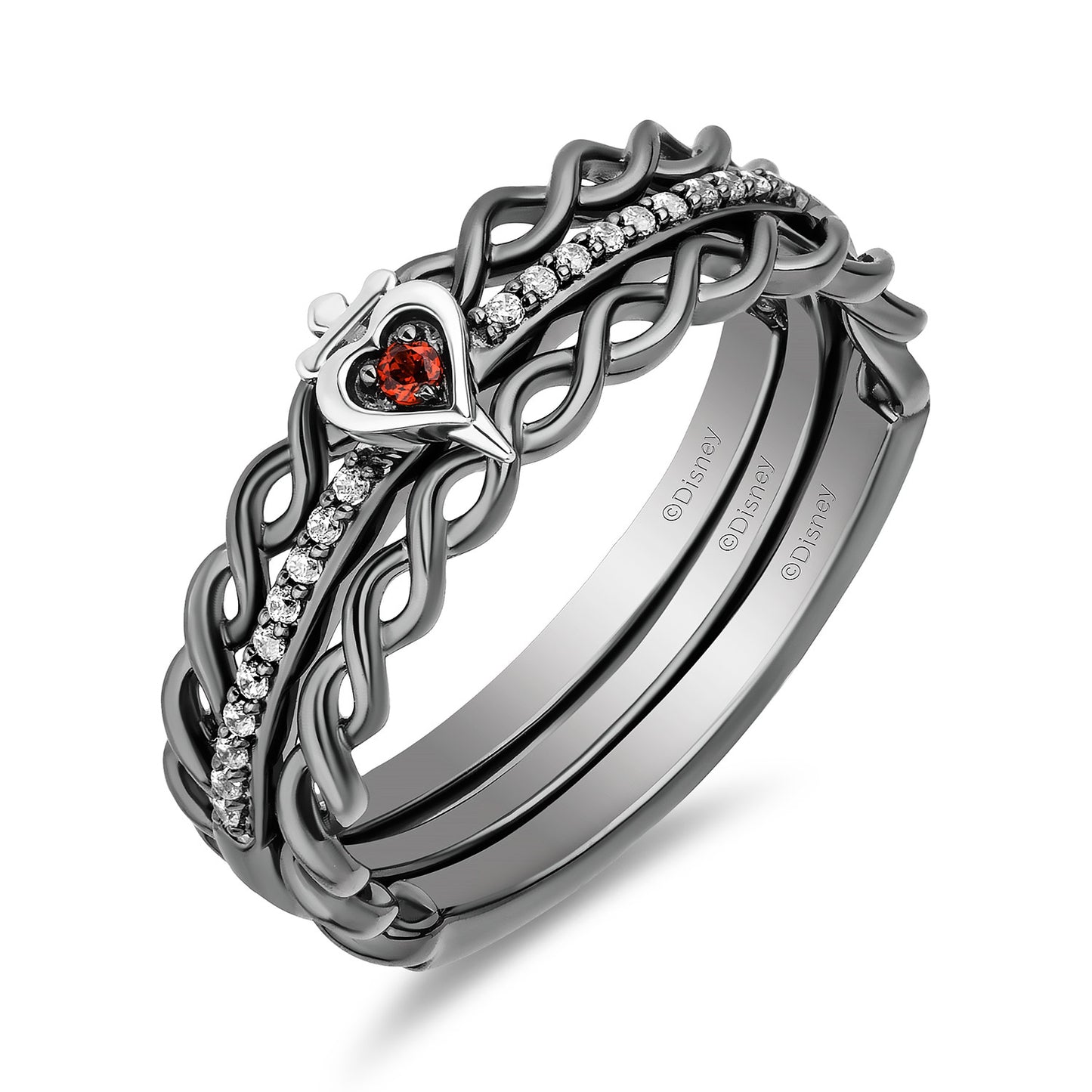 Enchanted Disney Fine Jewelry Black Rhodium over Sterling Silver with 1/20 CTTW Diamonds and Garnet Evil Queen Ring