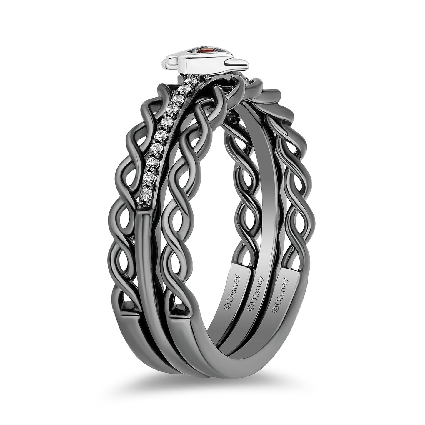 Enchanted Disney Fine Jewelry Black Rhodium over Sterling Silver with 1/20 CTTW Diamonds and Garnet Evil Queen Ring
