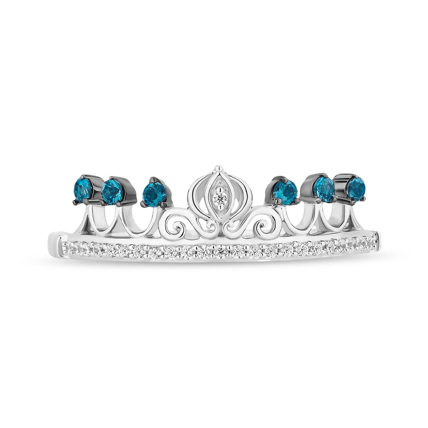 Enchanted Disney Fine Jewelry Sterling Silver with 1/8 CTTW Diamonds and London Blue Topaz Cinderella Duo Stack Ring