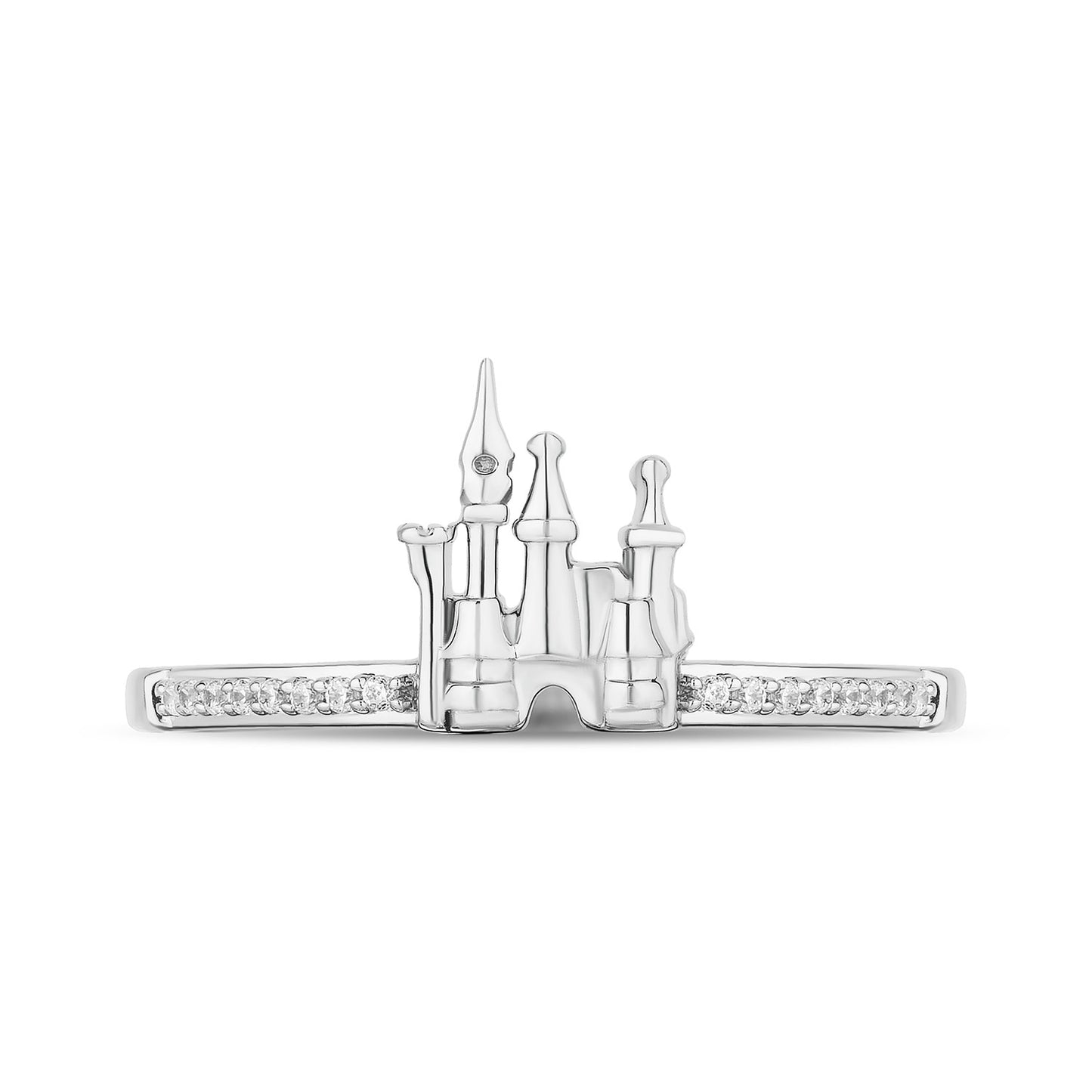 Enchanted Disney Fine Jewelry Sterling Silver with 1/8 CTTW Diamonds and London Blue Topaz Cinderella Duo Stack Ring