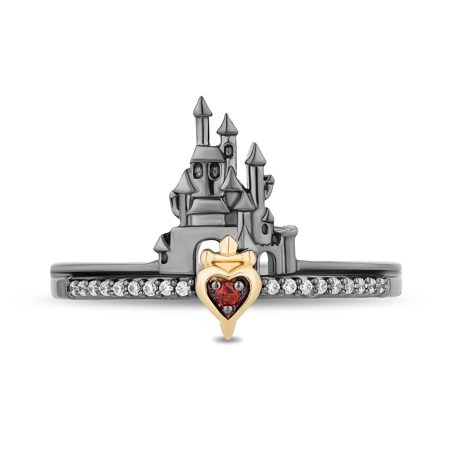 Enchanted Disney Fine Jewelry 14K Yellow Gold Over Sterling Silver with 1/6 CTTW Diamonds and Garnet Evil Queen Stack Duo Stack Ring