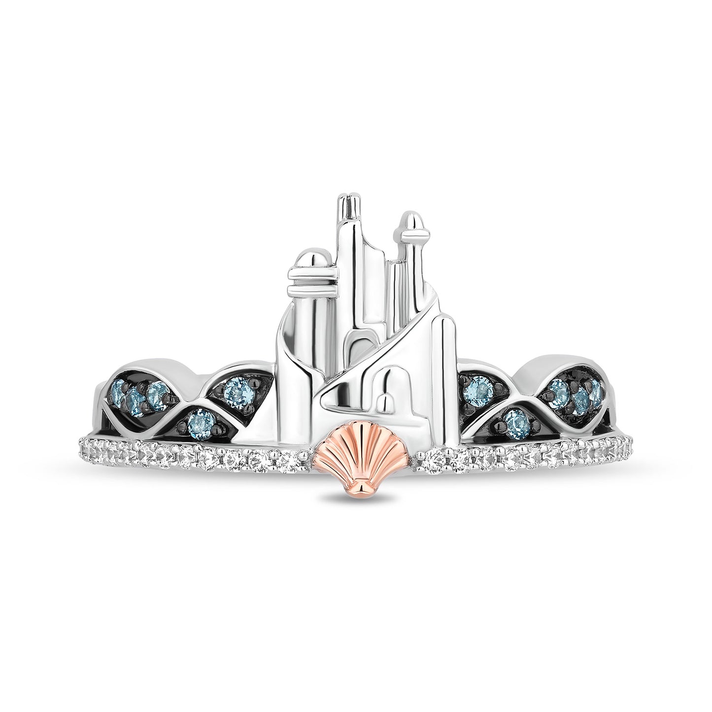 Enchanted Disney Fine Jewelry 14K Rose Gold Over Sterling Silver with 1/10 CTTW Diamonds, Swiss Blue Topaz and Amethyst Ariel Duo Stack Ring