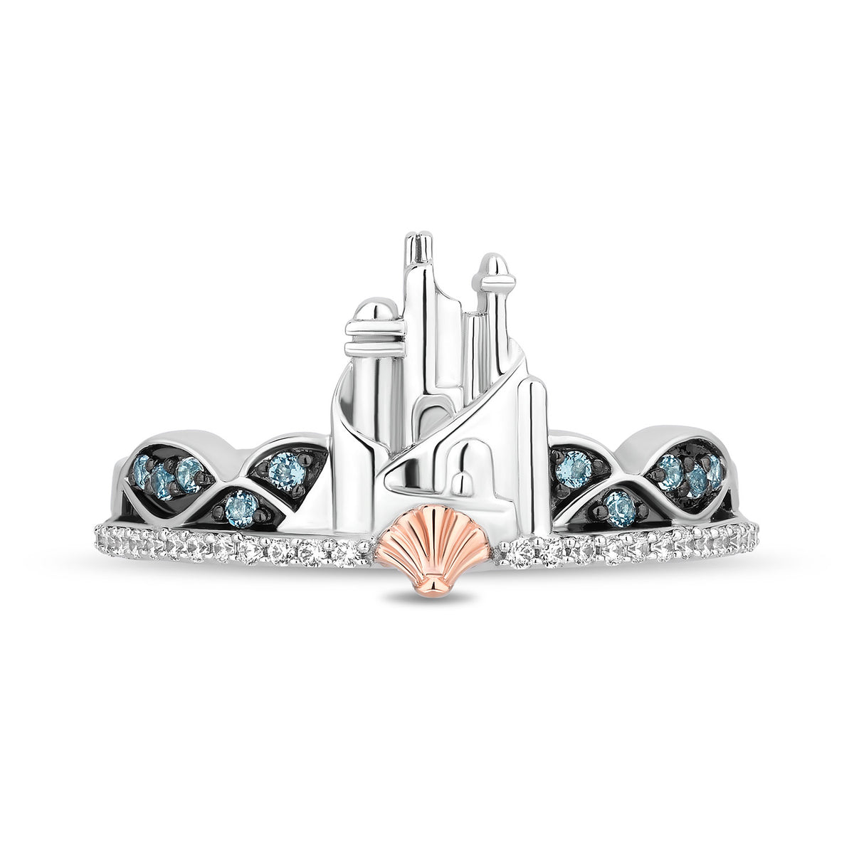 Enchanted Disney Fine Jewelry 14K Rose Gold Over Sterling Silver with 1/10 CTTW Diamonds, Swiss Blue Topaz and Amethyst Ariel Duo Stack Ring