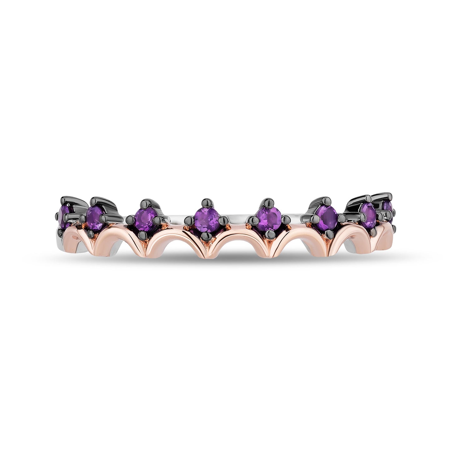 Enchanted Disney Fine Jewelry 14K Rose Gold Over Sterling Silver with 1/10 CTTW Diamonds, Swiss Blue Topaz and Amethyst Ariel Duo Stack Ring