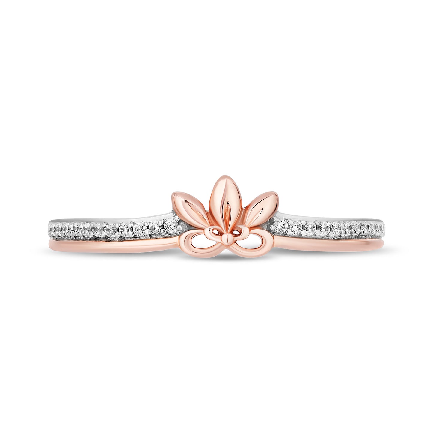 Enchanted Disney Fine Jewelry 14K Rose Gold Over Sterling Silver with 1/20 CTTW Diamonds and Amethyst Rapunzel Duo Stack Ring