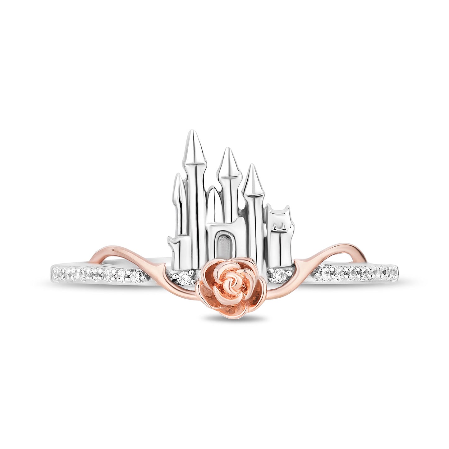 Enchanted Disney Fine Jewelry 14K Rose Gold Over Sterling Silver with 1/8 CTTW Diamonds Aurora Ring