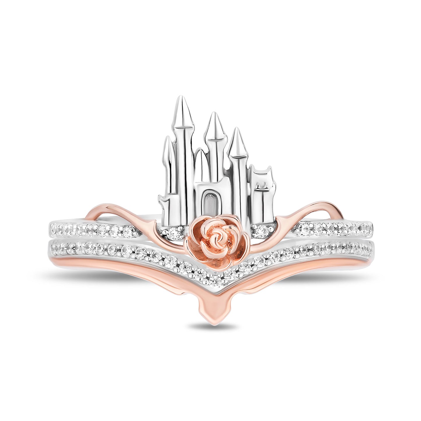 Enchanted Disney Fine Jewelry 14K Rose Gold Over Sterling Silver with 1/8 CTTW Diamonds Aurora Ring