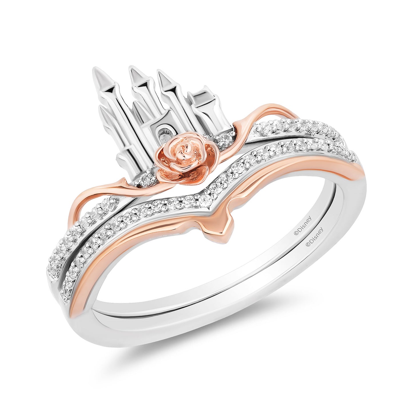 Enchanted Disney Fine Jewelry 14K Rose Gold Over Sterling Silver with 1/8 CTTW Diamonds Aurora Ring