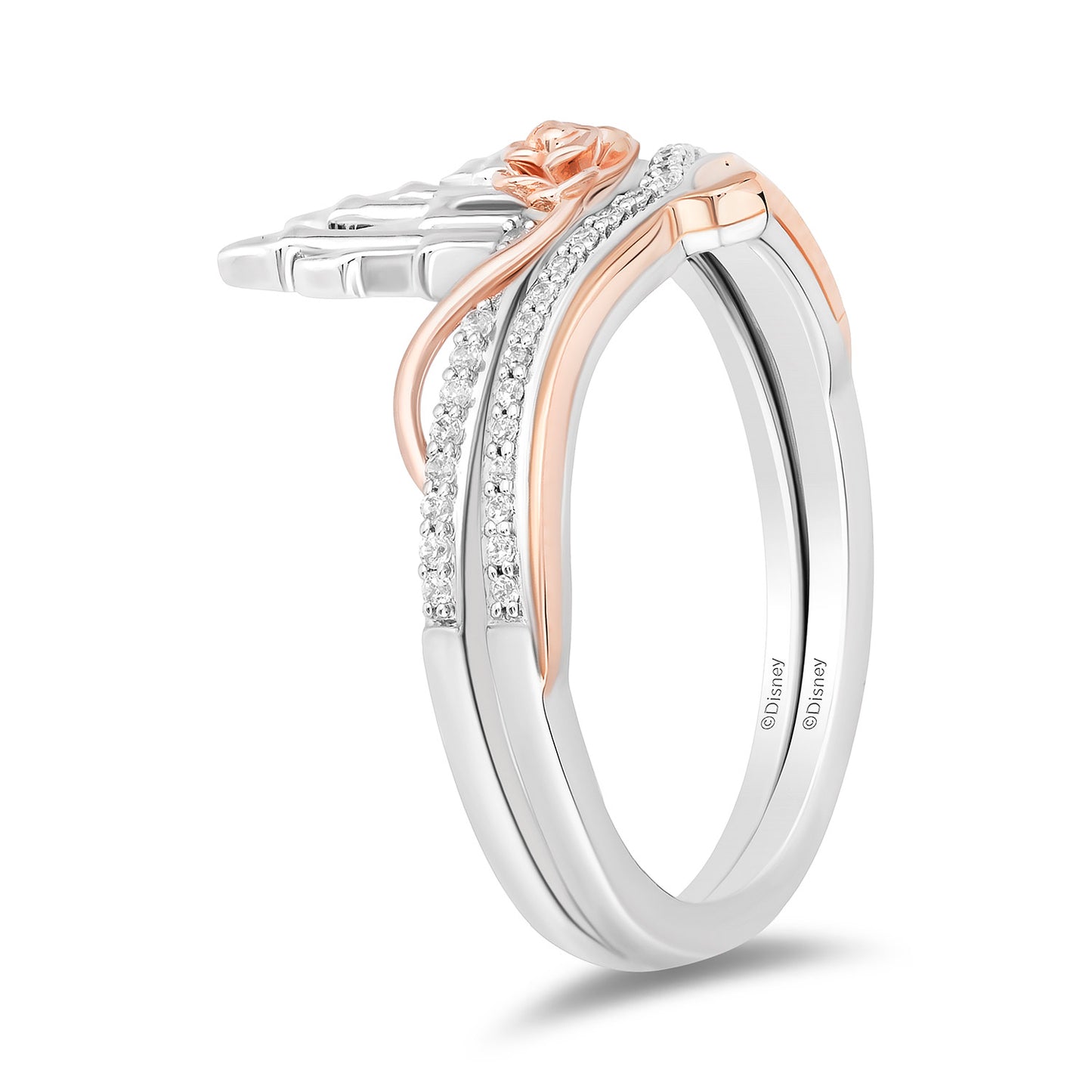 Enchanted Disney Fine Jewelry 14K Rose Gold Over Sterling Silver with 1/8 CTTW Diamonds Aurora Ring