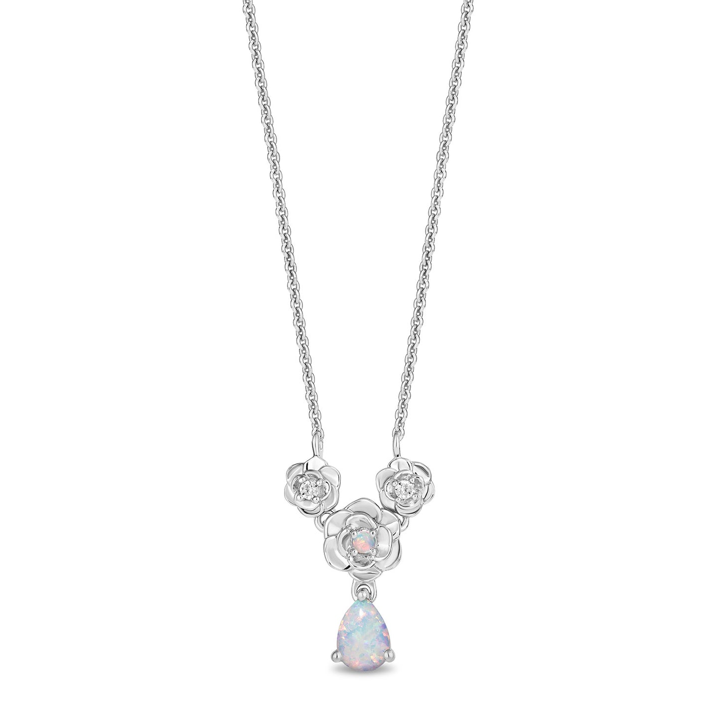 Enchanted Disney Fine Jewelry Sterling Silver with 1/20 CTTW  Diamonds and Created Opal Cinderella Necklace