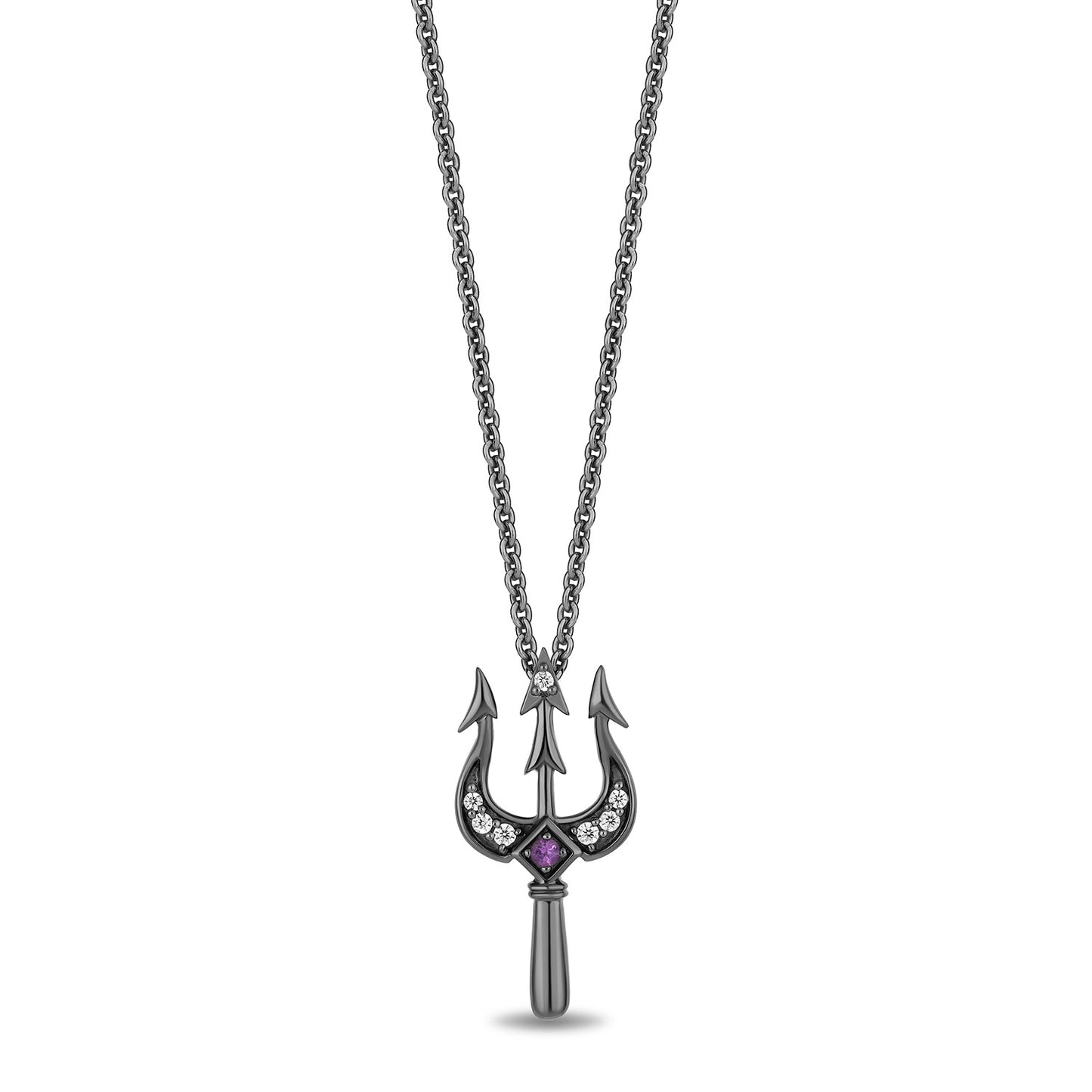 Enchanted Disney Fine Jewelry Black Rhodium over Sterling Silver with 1/20 CTTW Diamonds and Amethyst Ursula Necklace