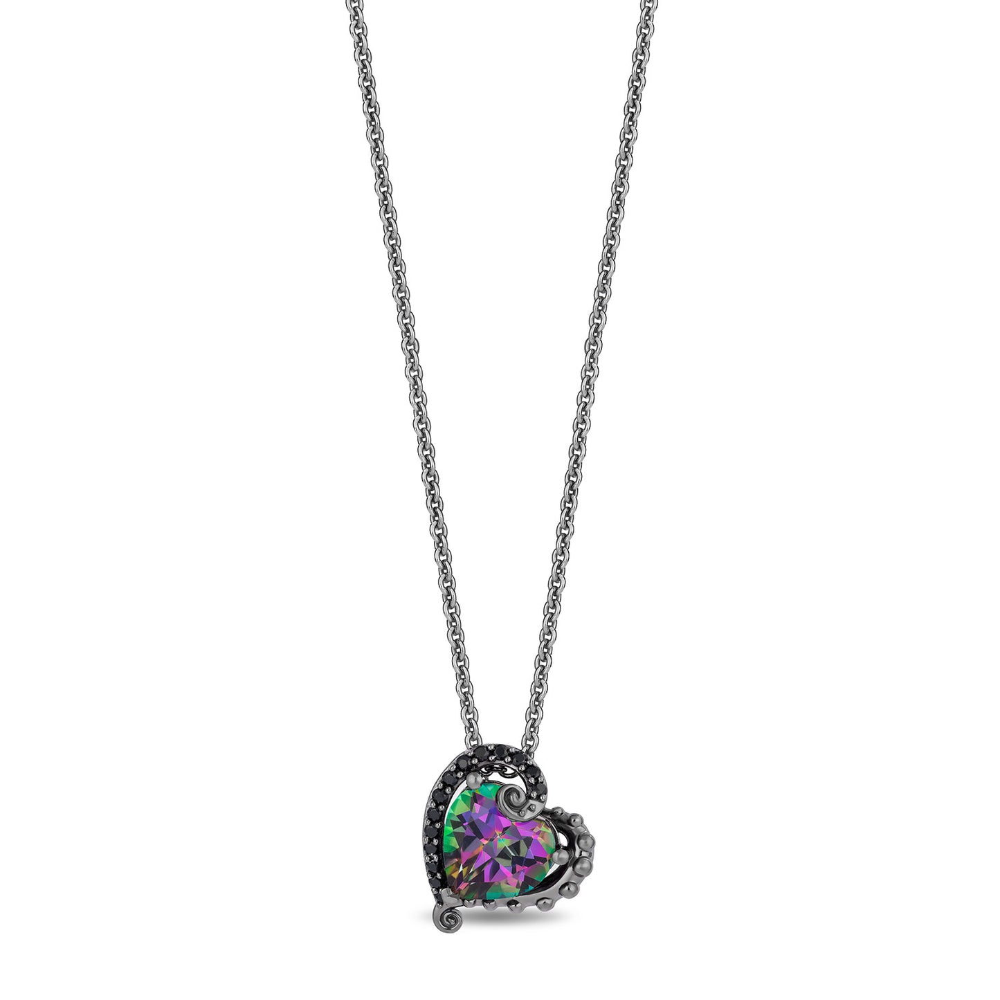Enchanted Disney Fine Jewelry Black Rhodium over Sterling Silver with 1/10 CTTW Diamonds and Heart Mystic Fire Special Topaz Ursula Necklace