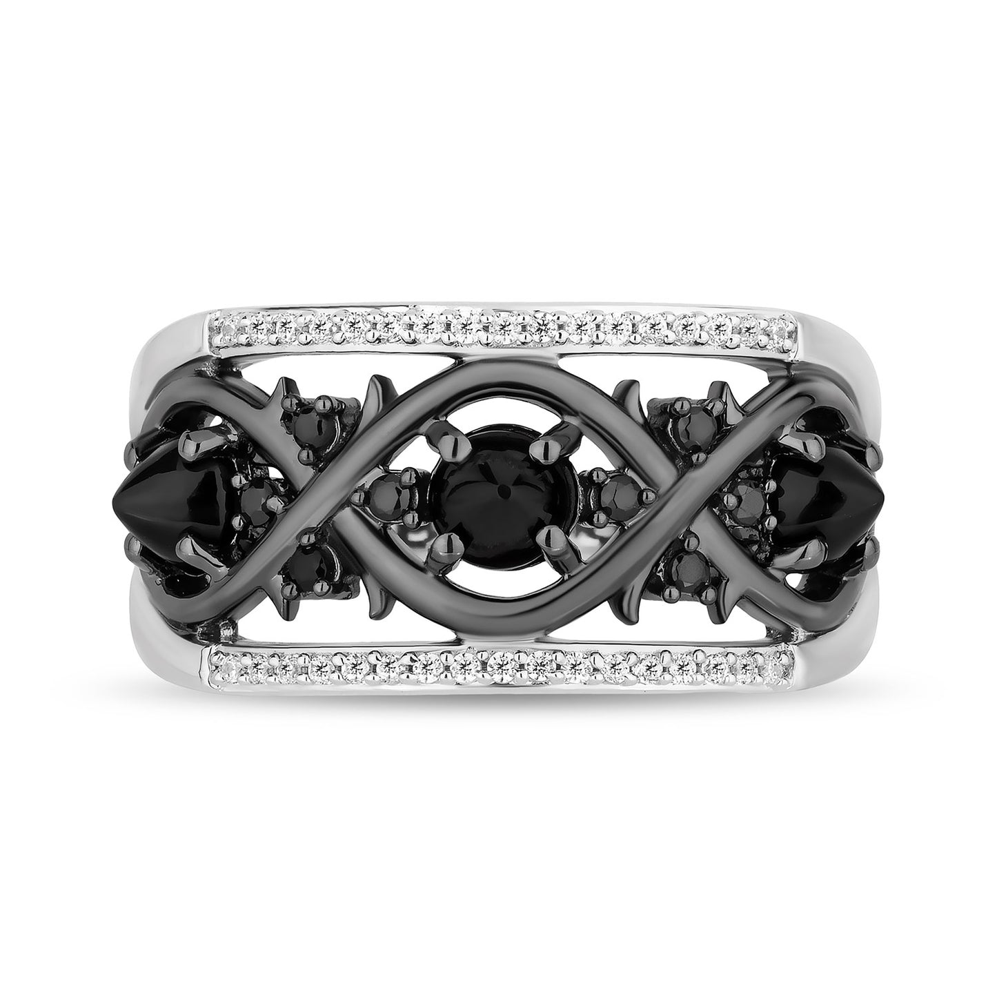 Enchanted Disney Fine Jewelry Black Rhodium over Sterling Silver with 1/5 CTTW Diamonds and Black Onyx Maleficent Ring