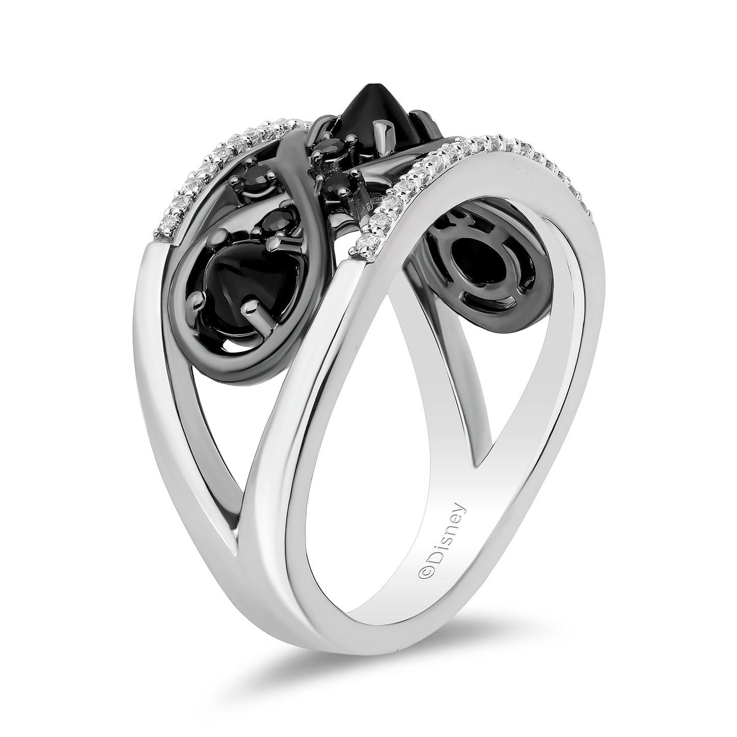 Enchanted Disney Fine Jewelry Black Rhodium over Sterling Silver with 1/5 CTTW Diamonds and Black Onyx Maleficent Ring
