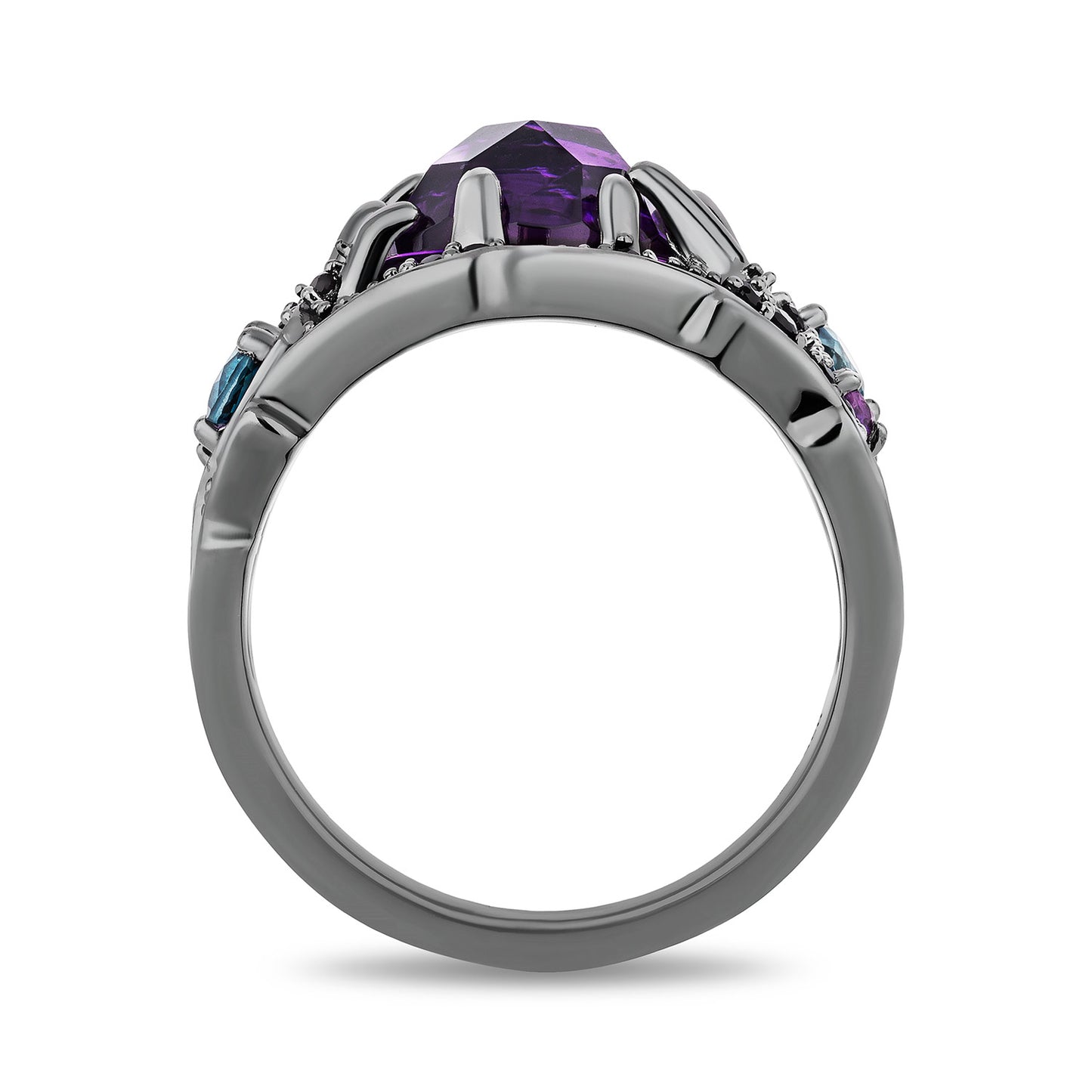 Enchanted Disney Fine Jewelry Black Rhodium over Sterling Silver with London Blue Topaz, Amethyst and Black Onyx Ursula Ring