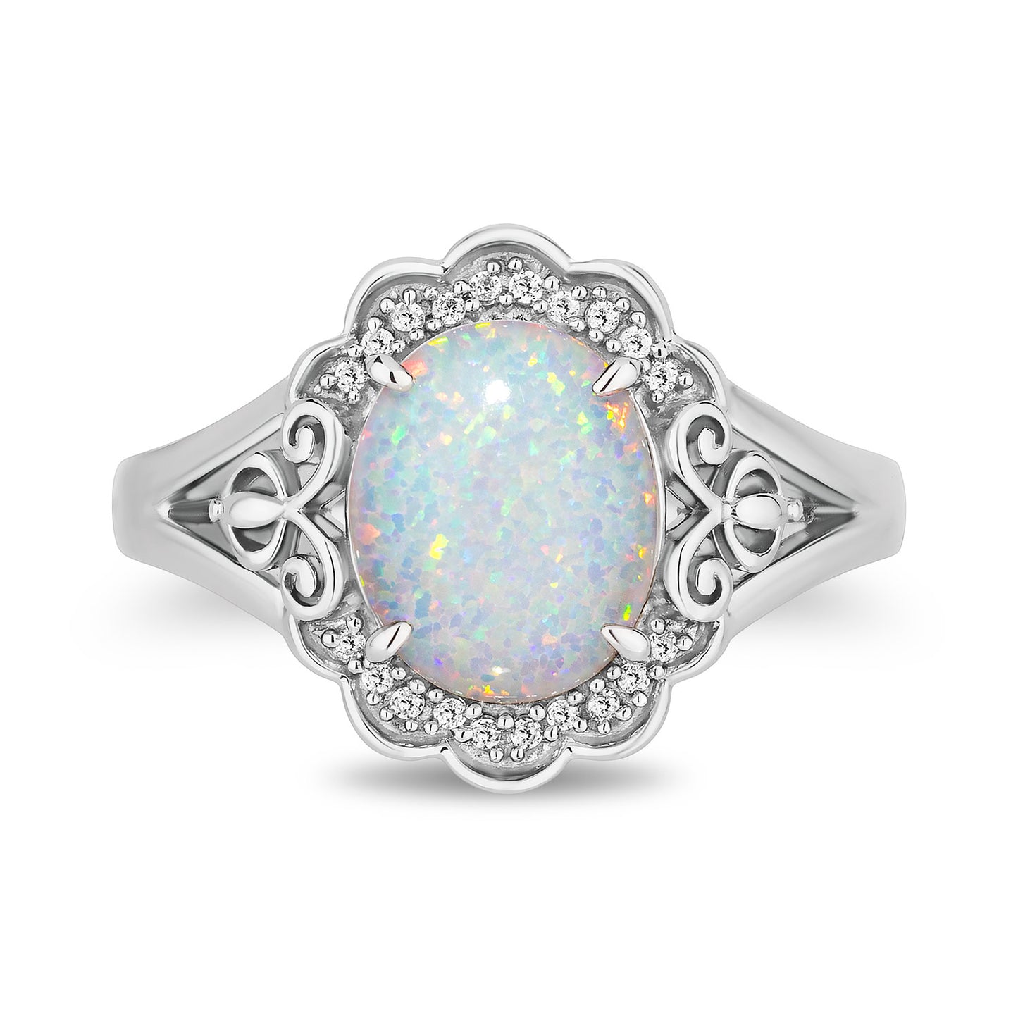 Enchanted Disney Fine Jewelry Sterling Silver with 1/20 CTTW Diamonds and Created Opal Cinderella Ring