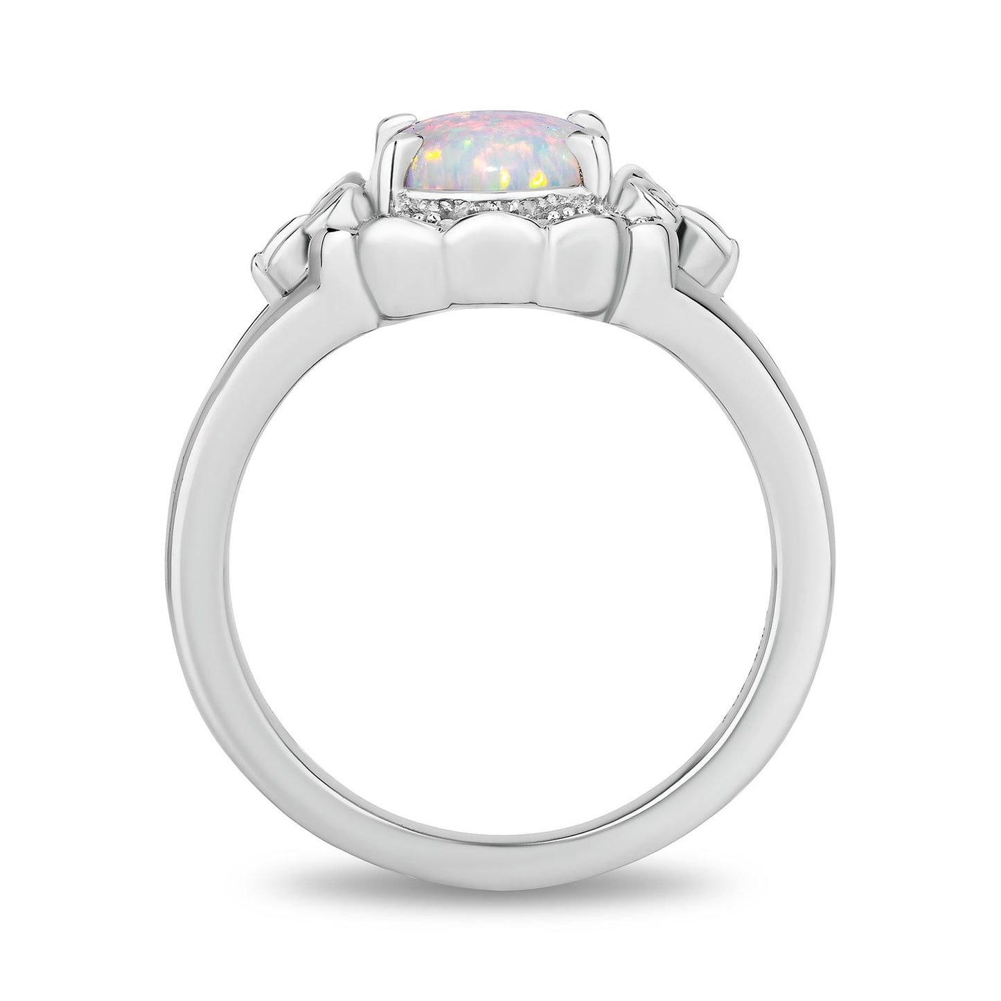 Enchanted Disney Fine Jewelry Sterling Silver with 1/20 CTTW Diamonds and Created Opal Cinderella Ring