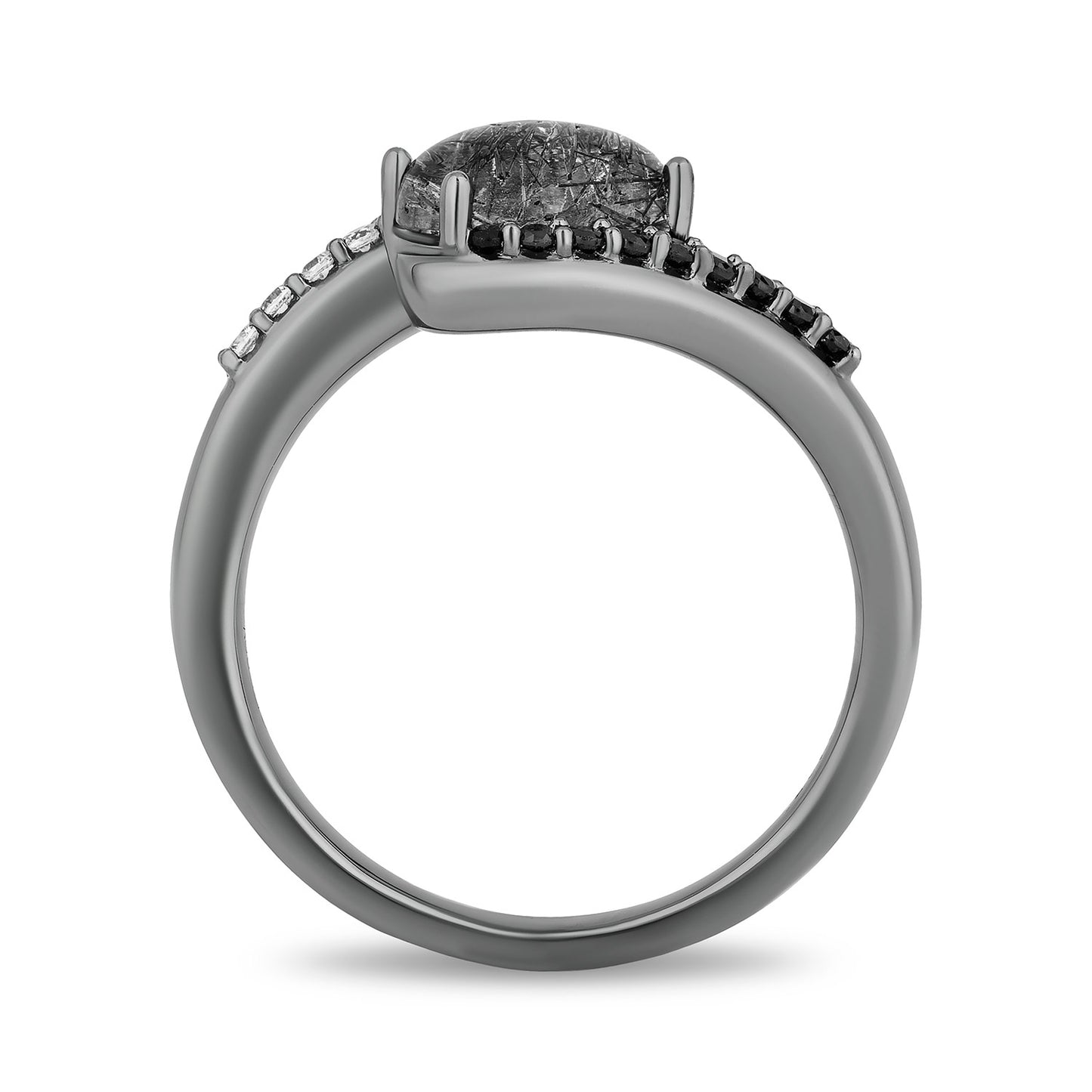 Enchanted Disney Fine Jewelry Black Rhodium over Sterling Silver with 1/8 CTTW Diamonds and Rutile Quartz Maleficent Ring