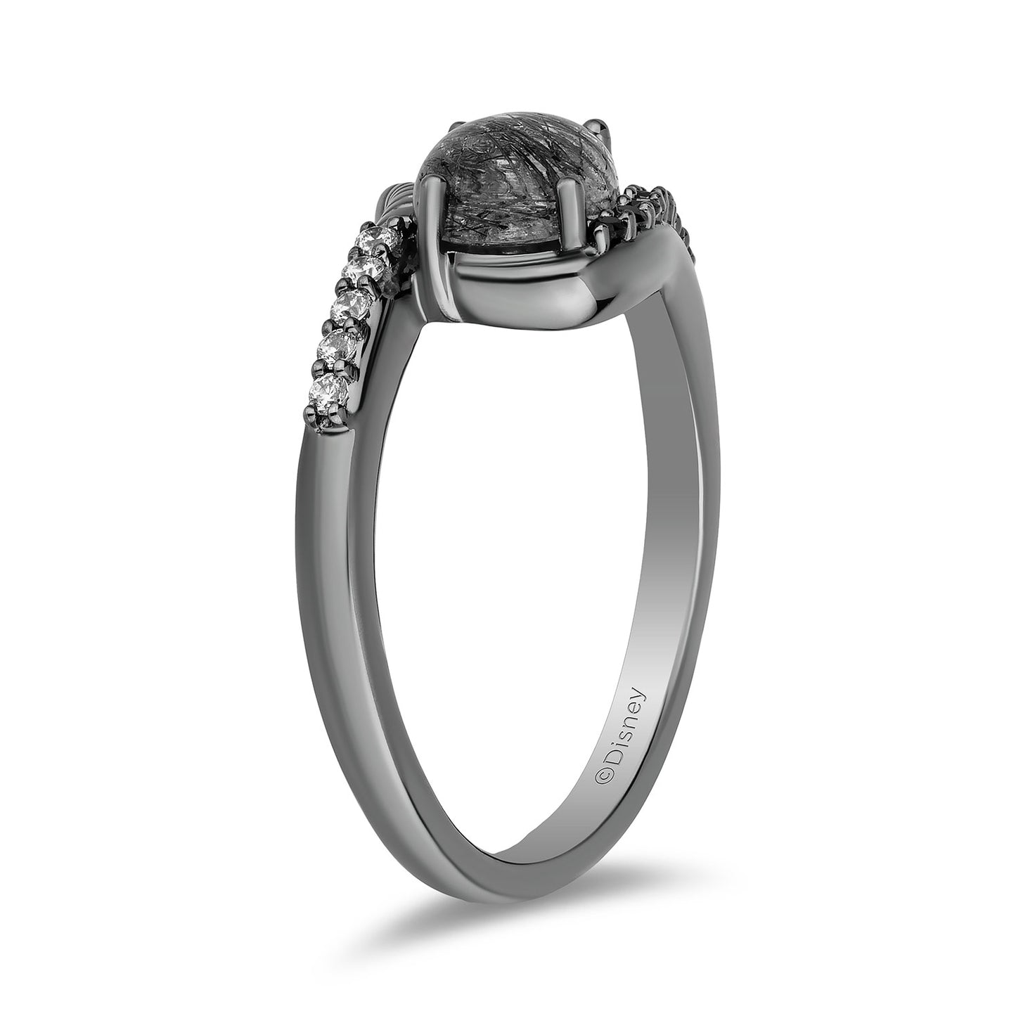 Enchanted Disney Fine Jewelry Black Rhodium over Sterling Silver with 1/8 CTTW Diamonds and Rutile Quartz Maleficent Ring