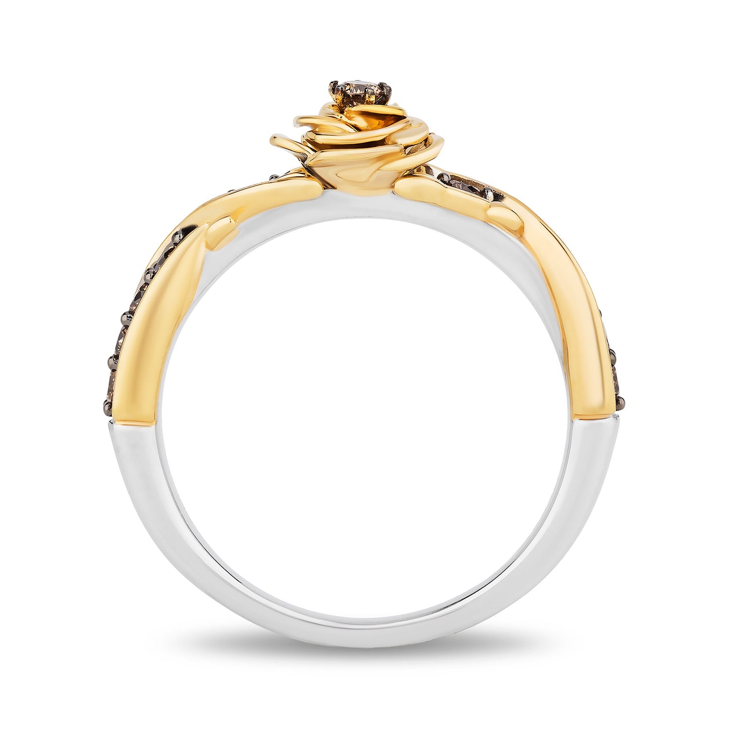 Enchanted Disney Fine Jewelry 14K Yellow Gold and Black Rhodium over Sterling Silver with 1/4 CTTW Champagne Diamonds Belle Ring