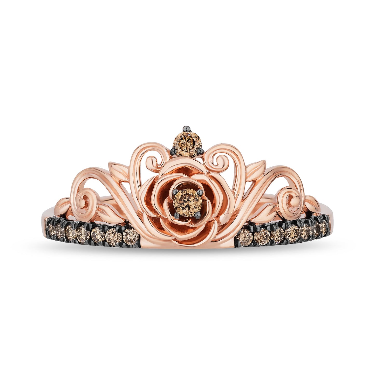 Enchanted Disney Fine Jewelry 14K Rose Gold and Black Rhodium over Sterling Silver with 1/6 CTTW Champagne Diamonds Belle Ring