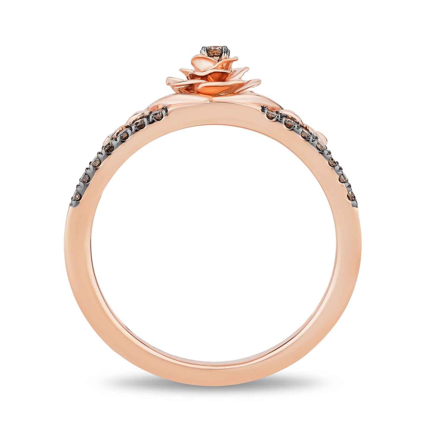 Enchanted Disney Fine Jewelry 14K Rose Gold and Black Rhodium over Sterling Silver with 1/6 CTTW Champagne Diamonds Belle Ring