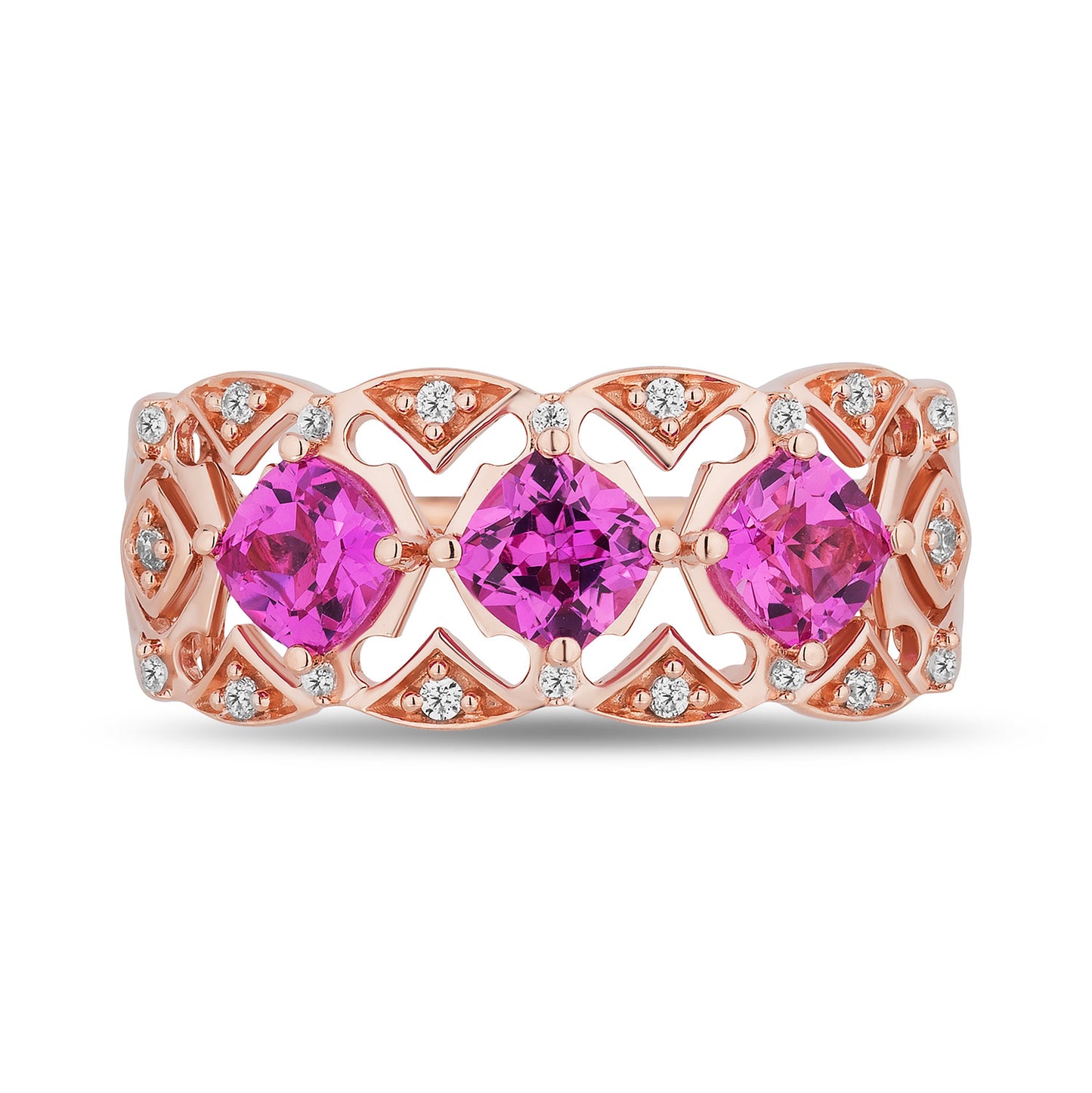 Enchanted Disney Fine Jewelry 14K Rose Gold over Sterling Silver with 1/10 CTTW Diamonds and Created Pink Sapphire Aurora Ring