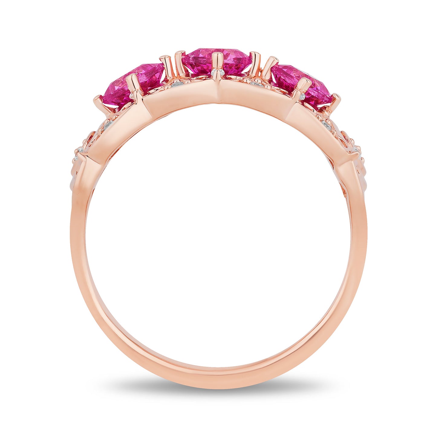 Enchanted Disney Fine Jewelry 14K Rose Gold over Sterling Silver with 1/10 CTTW Diamonds and Created Pink Sapphire Aurora Ring