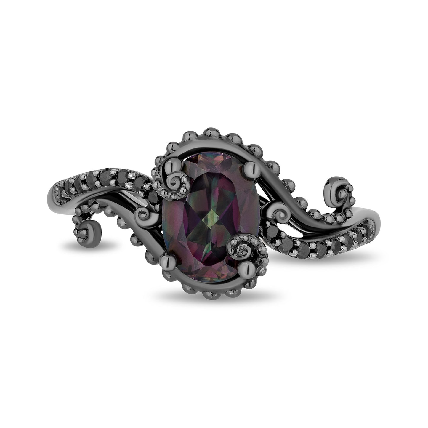 Enchanted Disney Fine Jewelry Black Rhodium over Sterling Silver with 1/8 CTTW Diamonds and Mystic Fire Topaz Ursula Ring