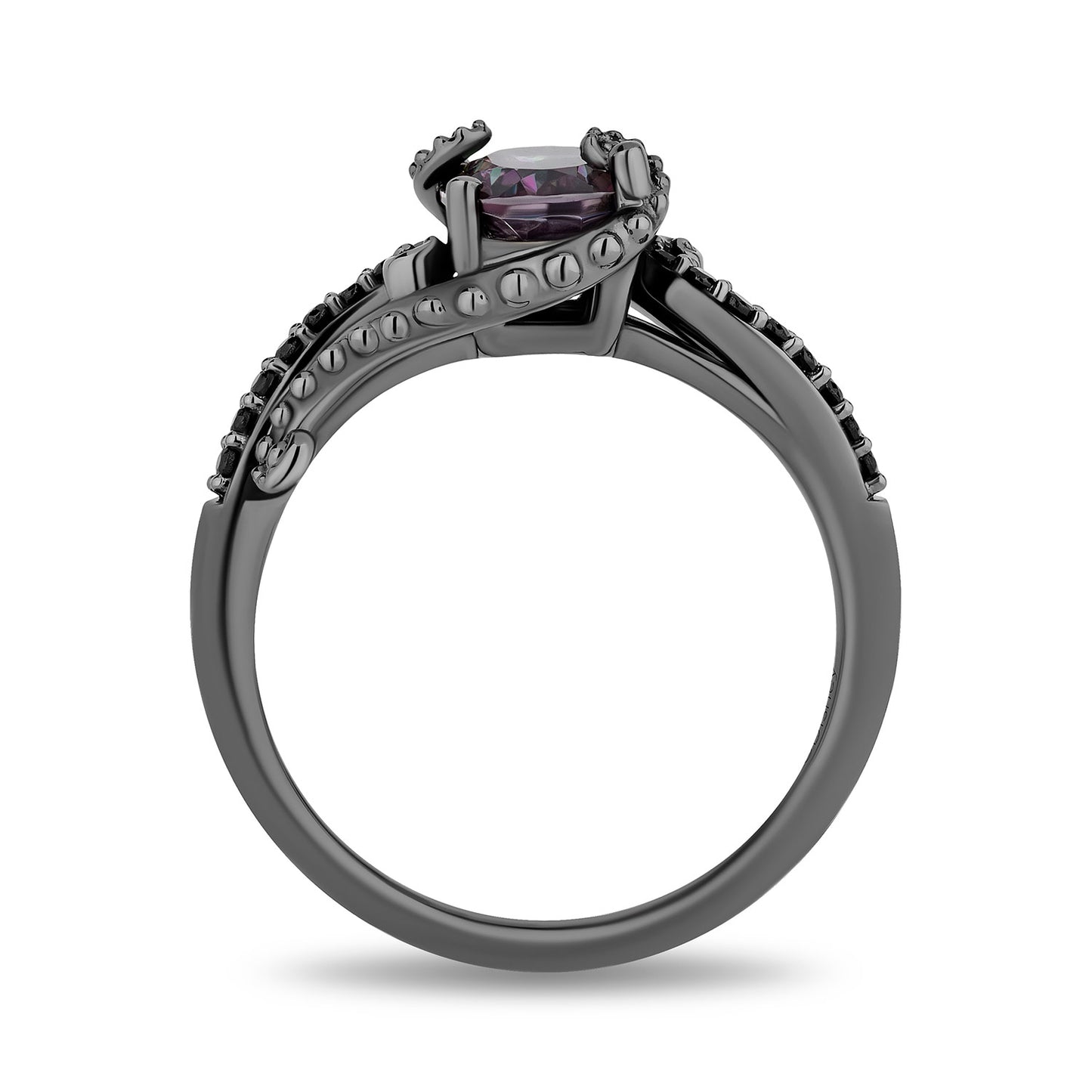 Enchanted Disney Fine Jewelry Black Rhodium over Sterling Silver with 1/8 CTTW Diamonds and Mystic Fire Topaz Ursula Ring