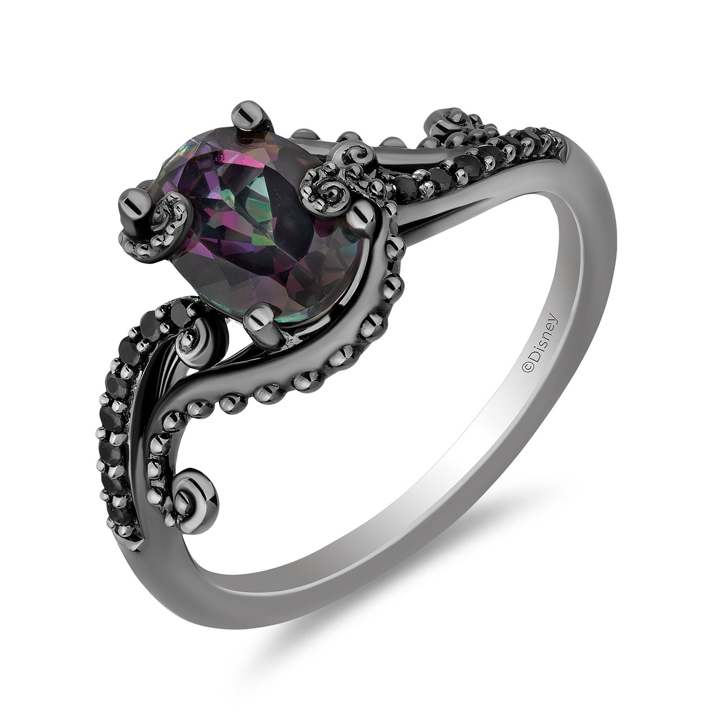 Enchanted Disney Fine Jewelry Black Rhodium over Sterling Silver with 1/8 CTTW Diamonds and Mystic Fire Topaz Ursula Ring