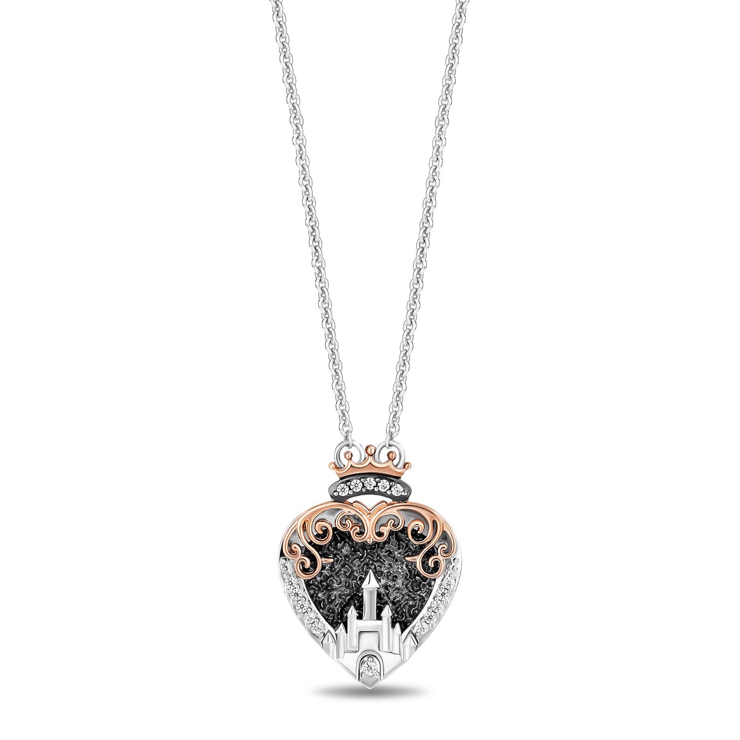 Enchanted Disney Fine Jewelry Sterling Silver and 10K Rose Gold with 1/10 CTTW Diamonds Majestic Princess Necklace