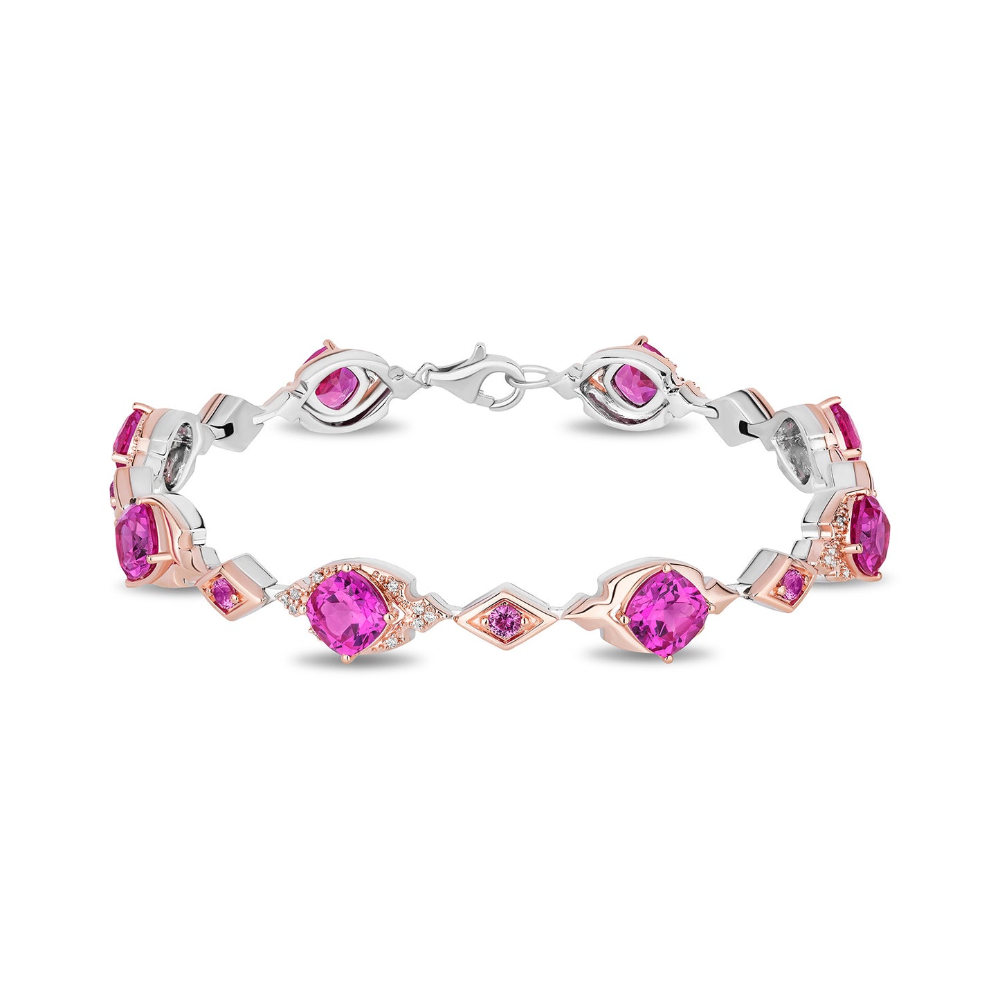 Enchanted Disney Fine Jewelry 14K Rose Gold over Sterling Silver with 1/8 CTTW Diamonds and Created Pink Sapphire Aurora Bracelet