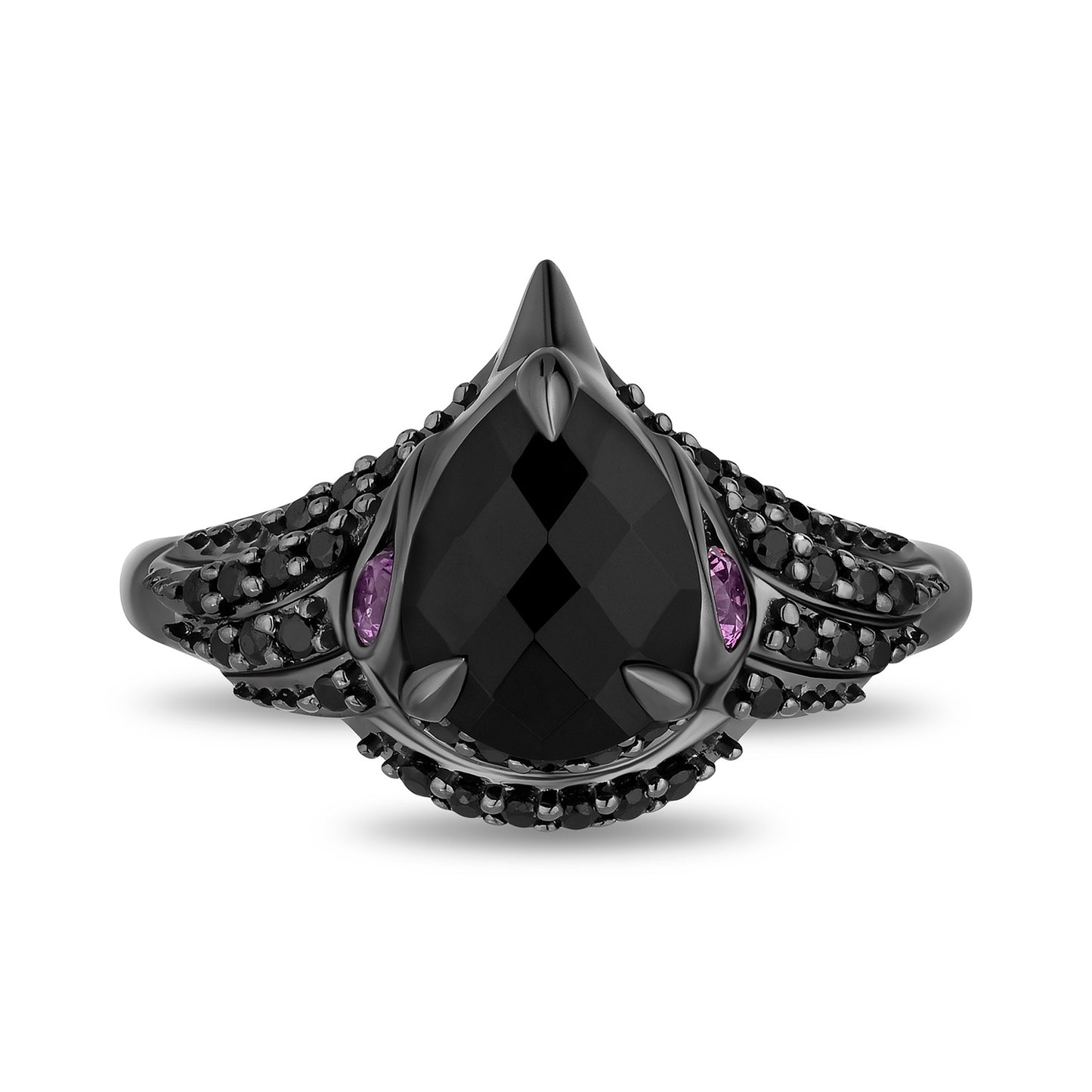 Enchanted Disney Fine Jewelry Black Rhodium over Sterling Silver with 1/4 CTTW Diamonds and Black Onyx Maleficent Ring