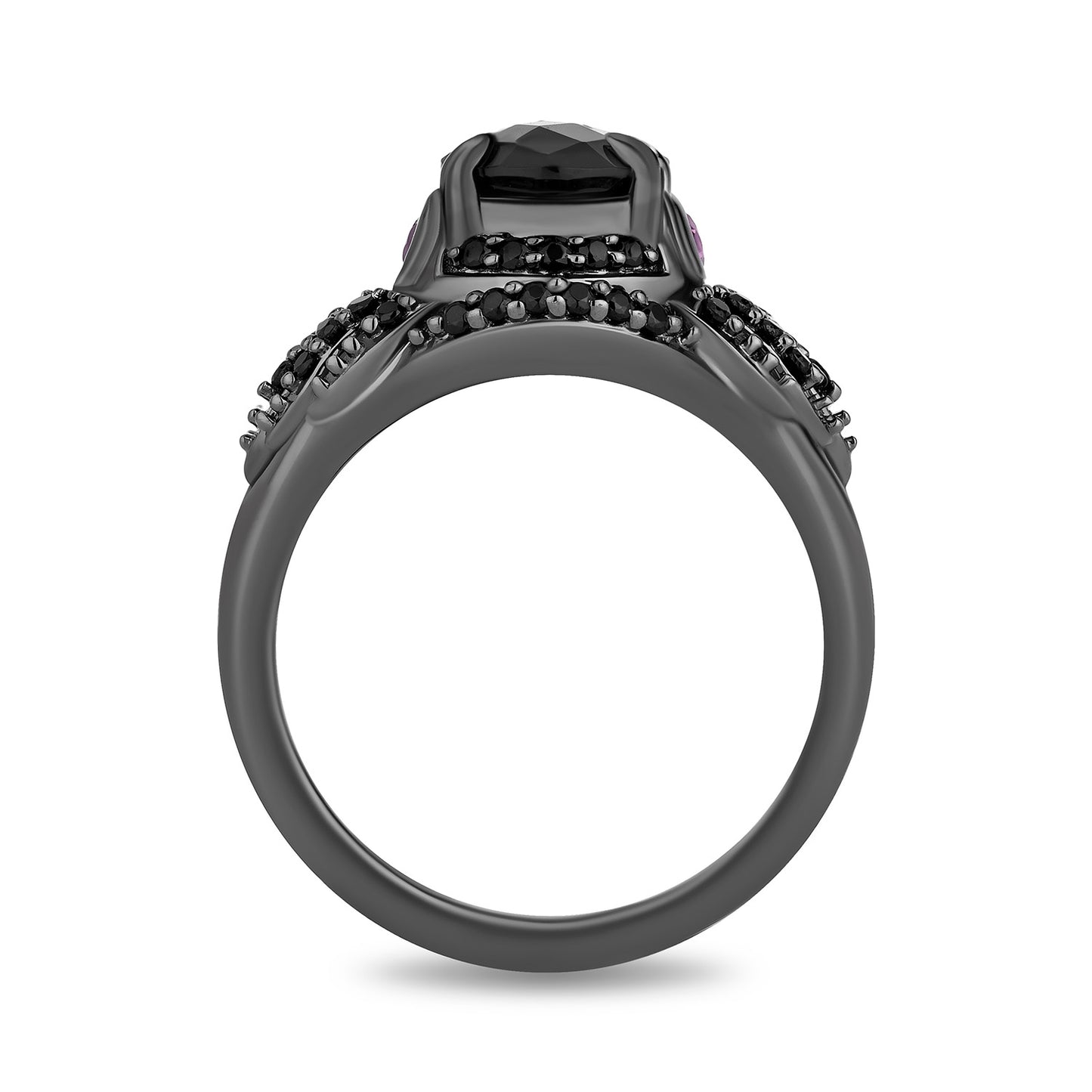 Enchanted Disney Fine Jewelry Black Rhodium over Sterling Silver with 1/4 CTTW Diamonds and Black Onyx Maleficent Ring