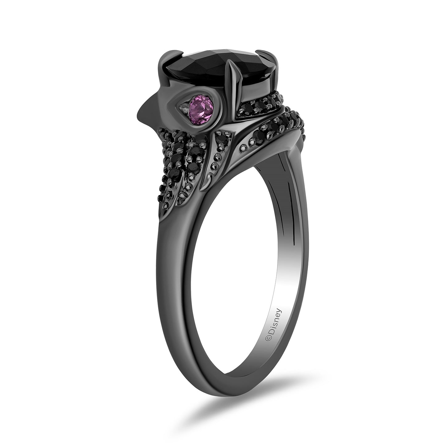 Enchanted Disney Fine Jewelry Black Rhodium over Sterling Silver with 1/4 CTTW Diamonds and Black Onyx Maleficent Ring