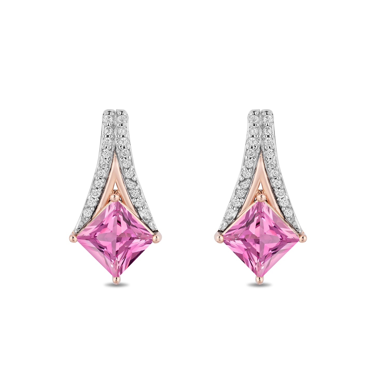 Enchanted Disney Fine Jewelry 14K Rose Gold Over Sterling Silver with 1/20 CTTW Diamonds and Created Pink Sapphire Aurora Earrings