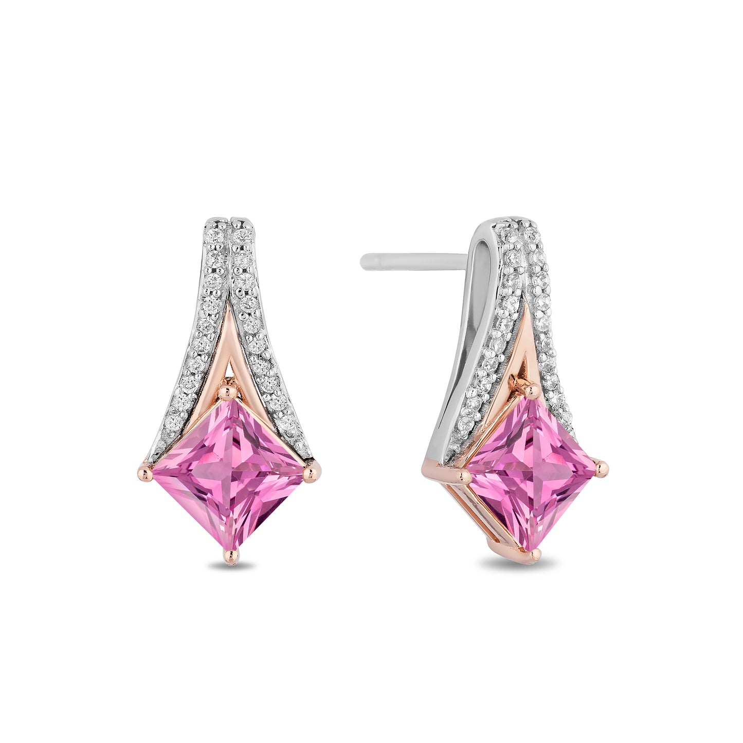 Enchanted Disney Fine Jewelry 14K Rose Gold Over Sterling Silver with 1/20 CTTW Diamonds and Created Pink Sapphire Aurora Earrings