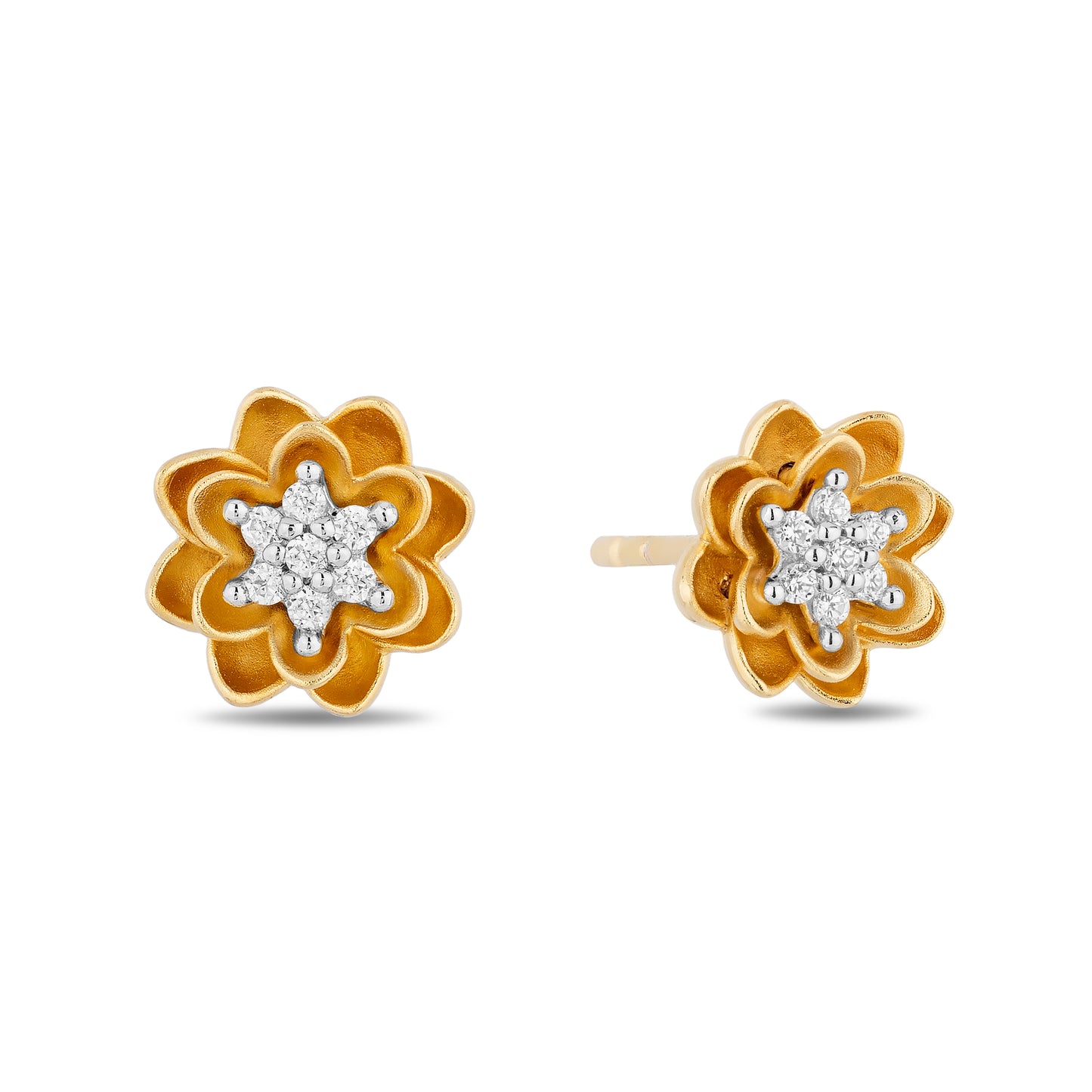 Enchanted Disney Fine Jewelry 10K Yellow Gold with 1/10 CTTW Diamond Tiana Stud Earrings