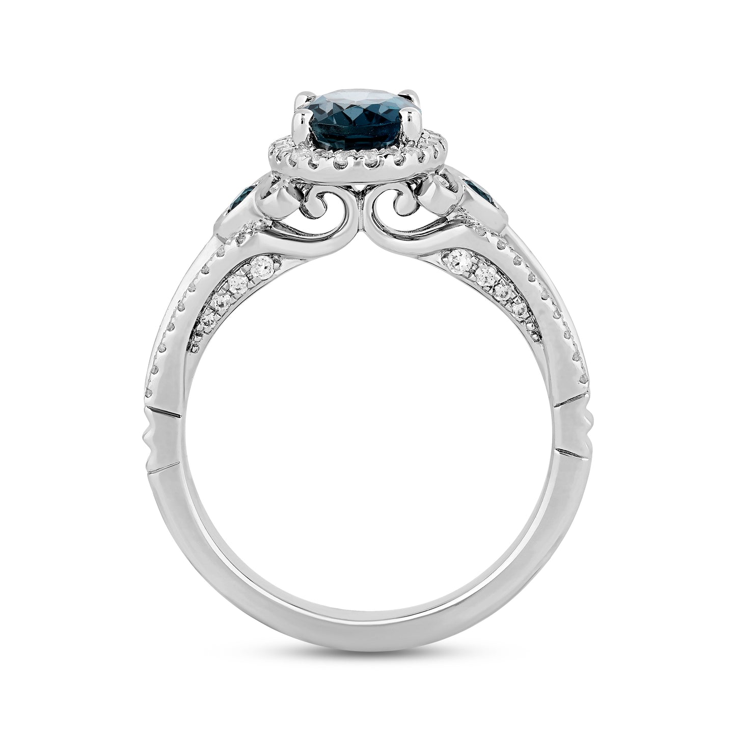 Enchanted Disney Fine Jewelry 14K White Gold with 1/3 CTTW Diamond and London Blue Topaz, Disney's Cinderella Engagement Ring