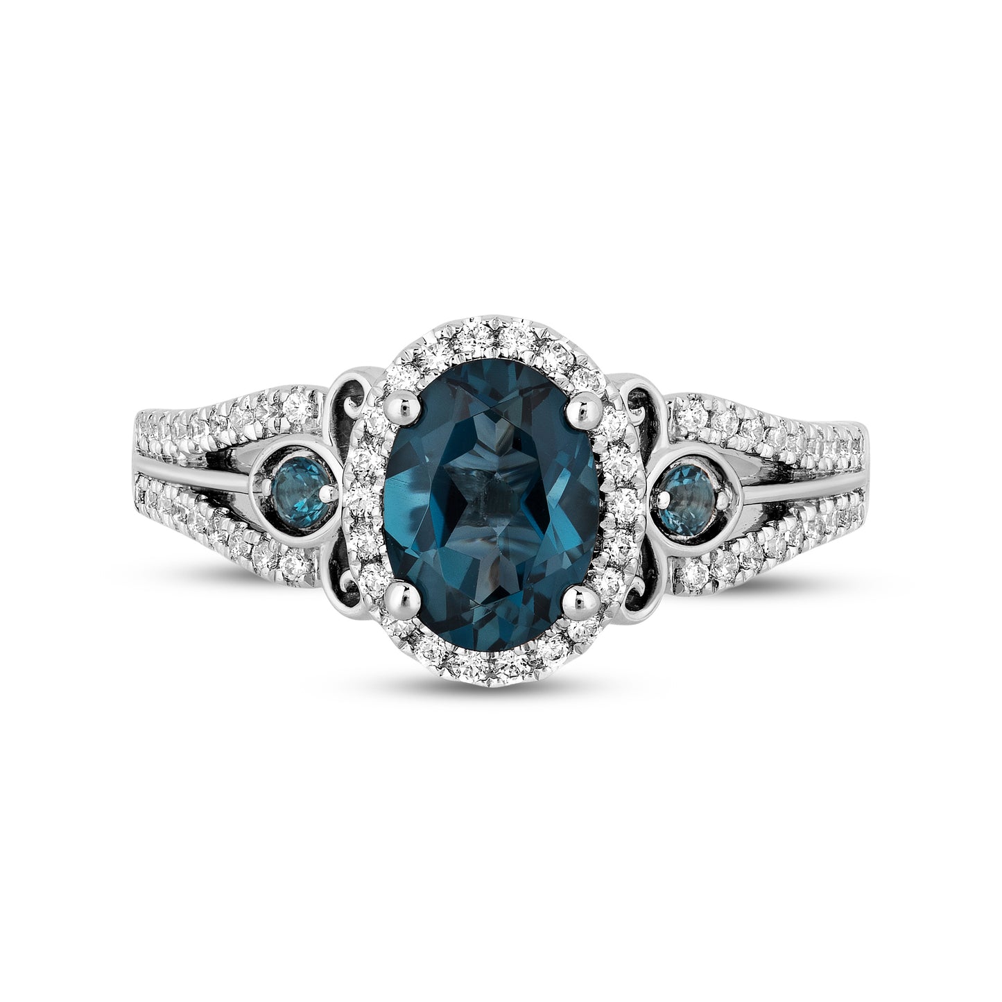 Enchanted Disney Fine Jewelry 14K White Gold with 1/3 CTTW Diamond and London Blue Topaz, Disney's Cinderella Engagement Ring