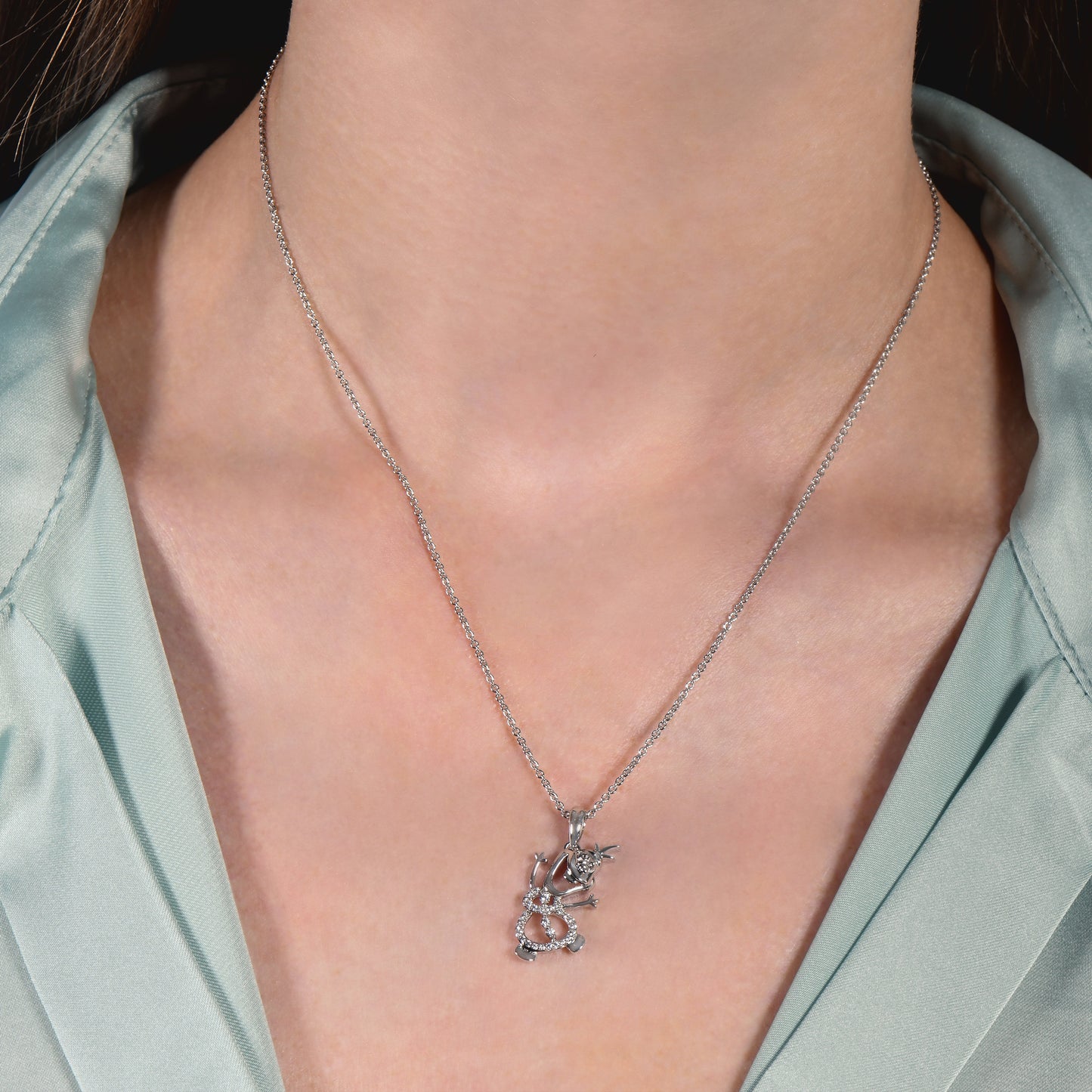 Enchanted Disney Fine Jewelry Sterling Silver with 1/10 CTTW Diamond, Disney's Frozen Olaf Necklace
