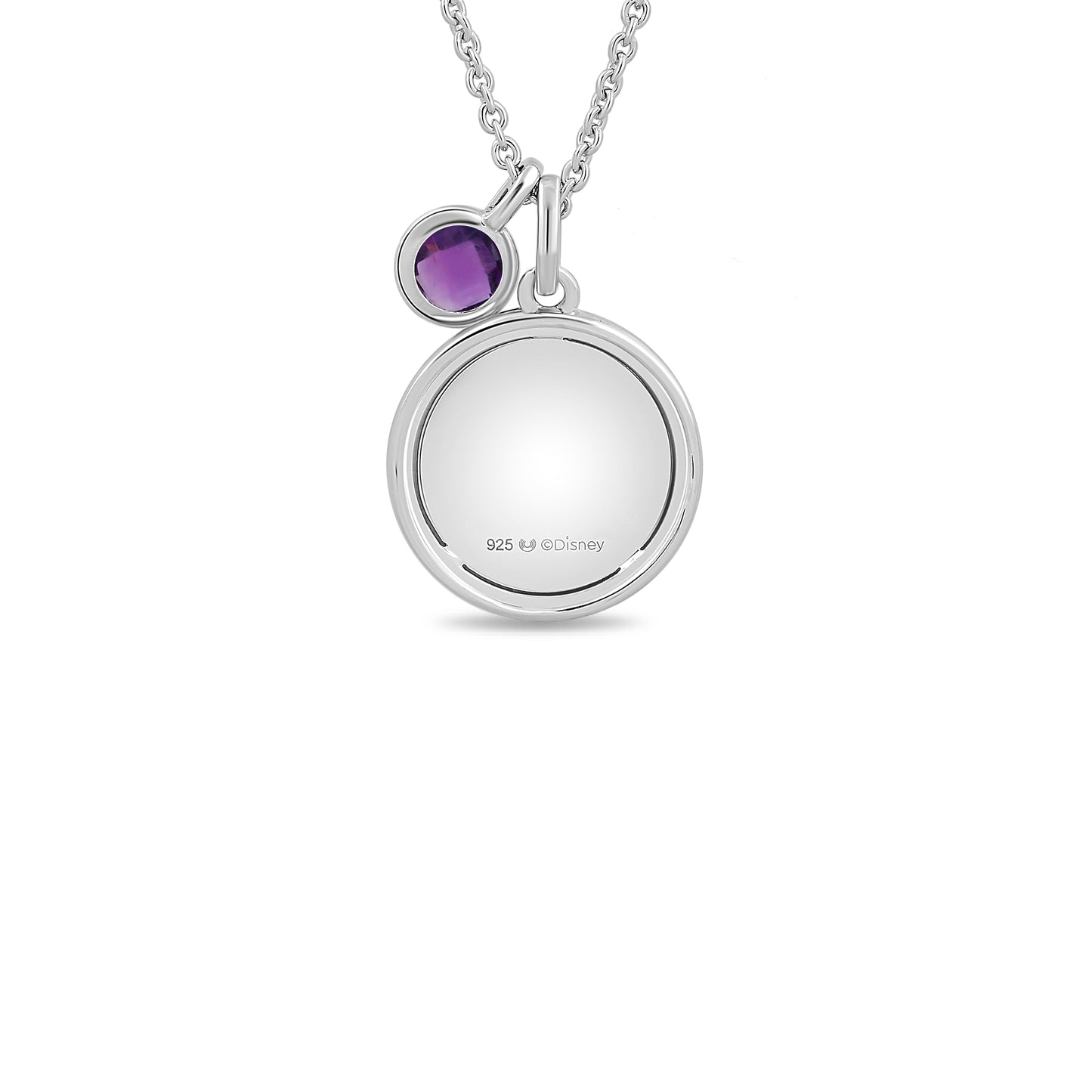 Enchanted Disney Fine Jewelry Sterling Silver with Checkerboard Amethyst Ariel Shell Pendant Necklace