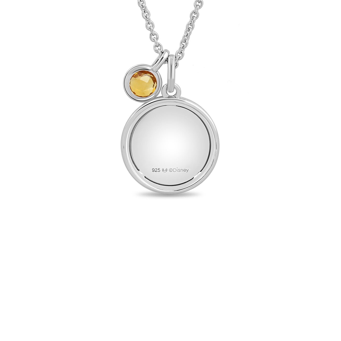 Enchanted Disney Fine Jewelry Sterling Silver with Checkerboard Citrine Belle Rose Pendant Necklace