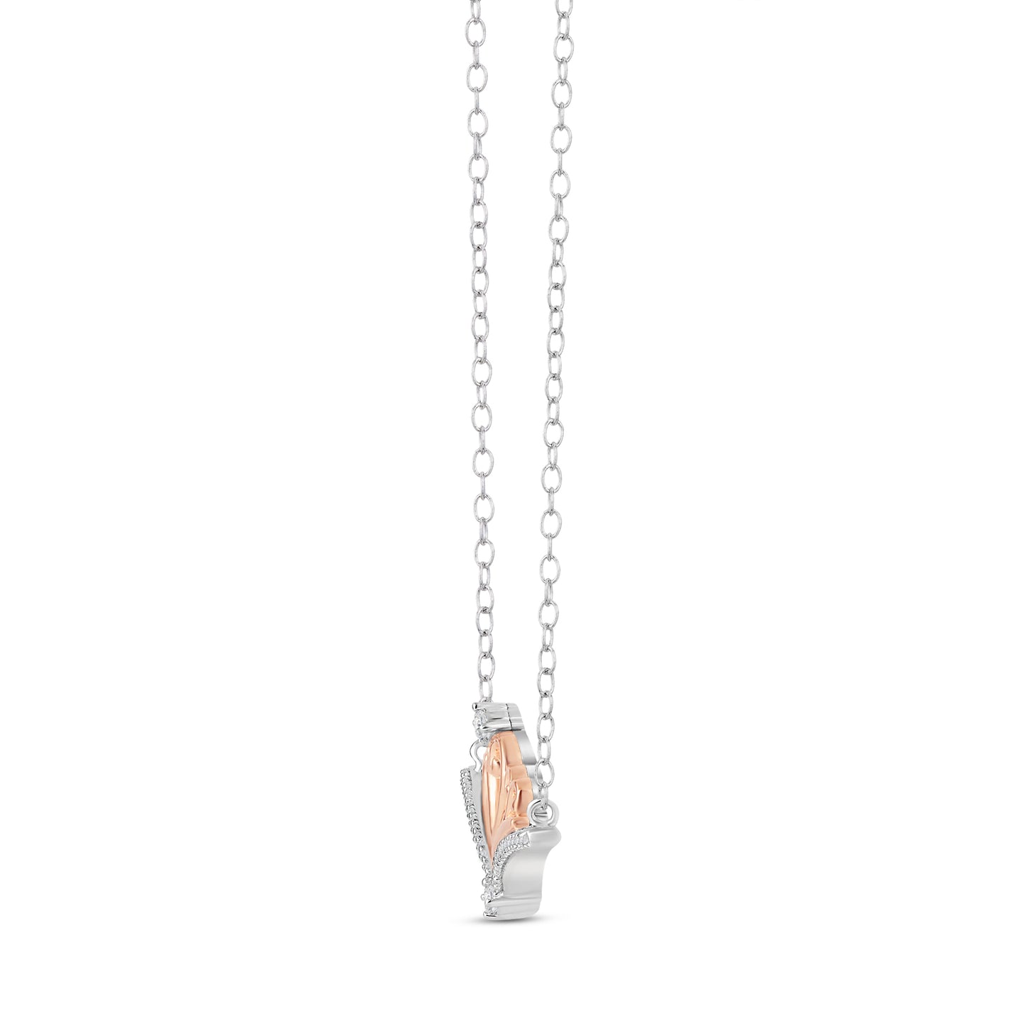Enchanted Disney Fine Jewelry Sterling Silver and 10K Rose Gold with 1/6 CTTW Diamond Majestic Princess Necklace