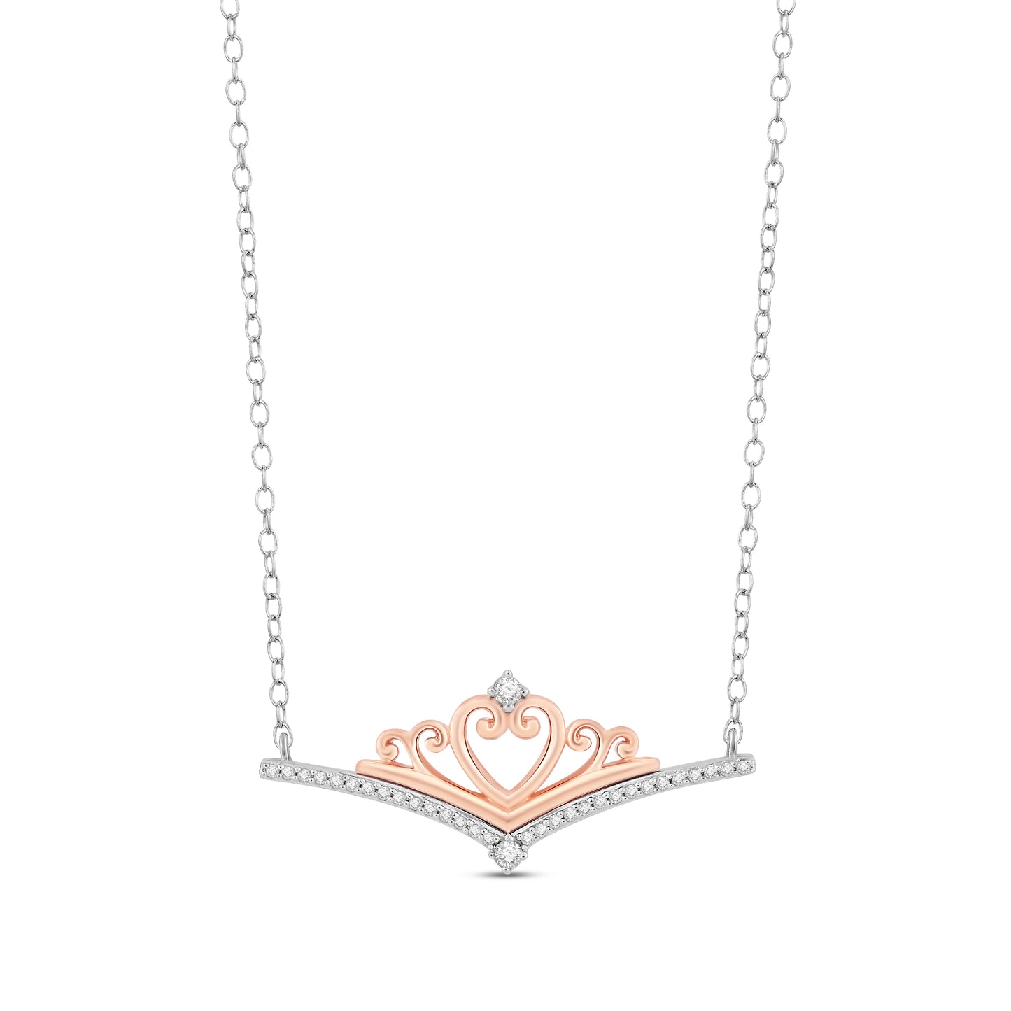Enchanted Disney Fine Jewelry Sterling Silver and 10K Rose Gold with 1/6 CTTW Diamond Majestic Princess Necklace