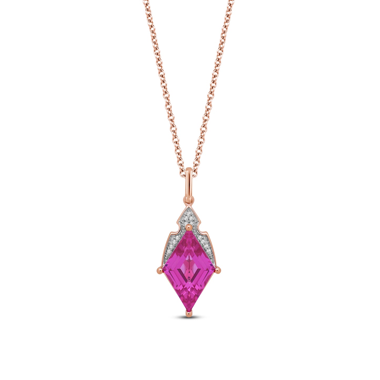 Enchanted Disney Fine Jewelry 14K Rose Gold Over Sterling Silver with Accent Diamonds and Created Pink Sapphire Aurora Necklace