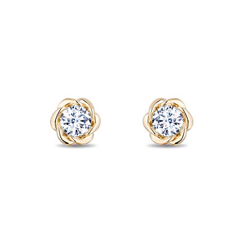 Enchanted Disney Fine Jewelry 14K Yellow Gold over Sterling Silver with 1/3 CTTW Lab Grown Diamond, Disney's Belle Solitaire Earrings