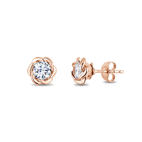 Enchanted Disney Fine Jewelry 14K Rose Gold over Sterling Silver with 1/3 CTTW Lab Grown Diamond, Disney's Belle Solitaire Earrings