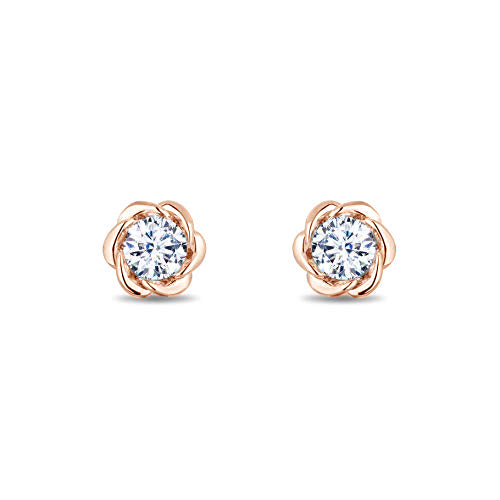 Enchanted Disney Fine Jewelry 14K Rose Gold over Sterling Silver with 1/3 CTTW Lab Grown Diamond, Disney's Belle Solitaire Earrings